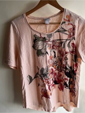 Chico’s Tee Tshirt Sz 2 Lg 12 Floral EUC